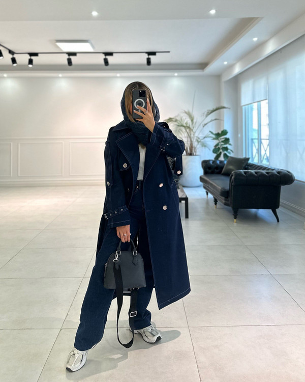 ترنچ کت جین سورمه ای